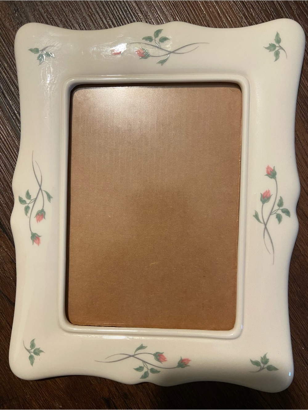 Lenox Cream Ceramic Frame with Pink Rosebud Accents